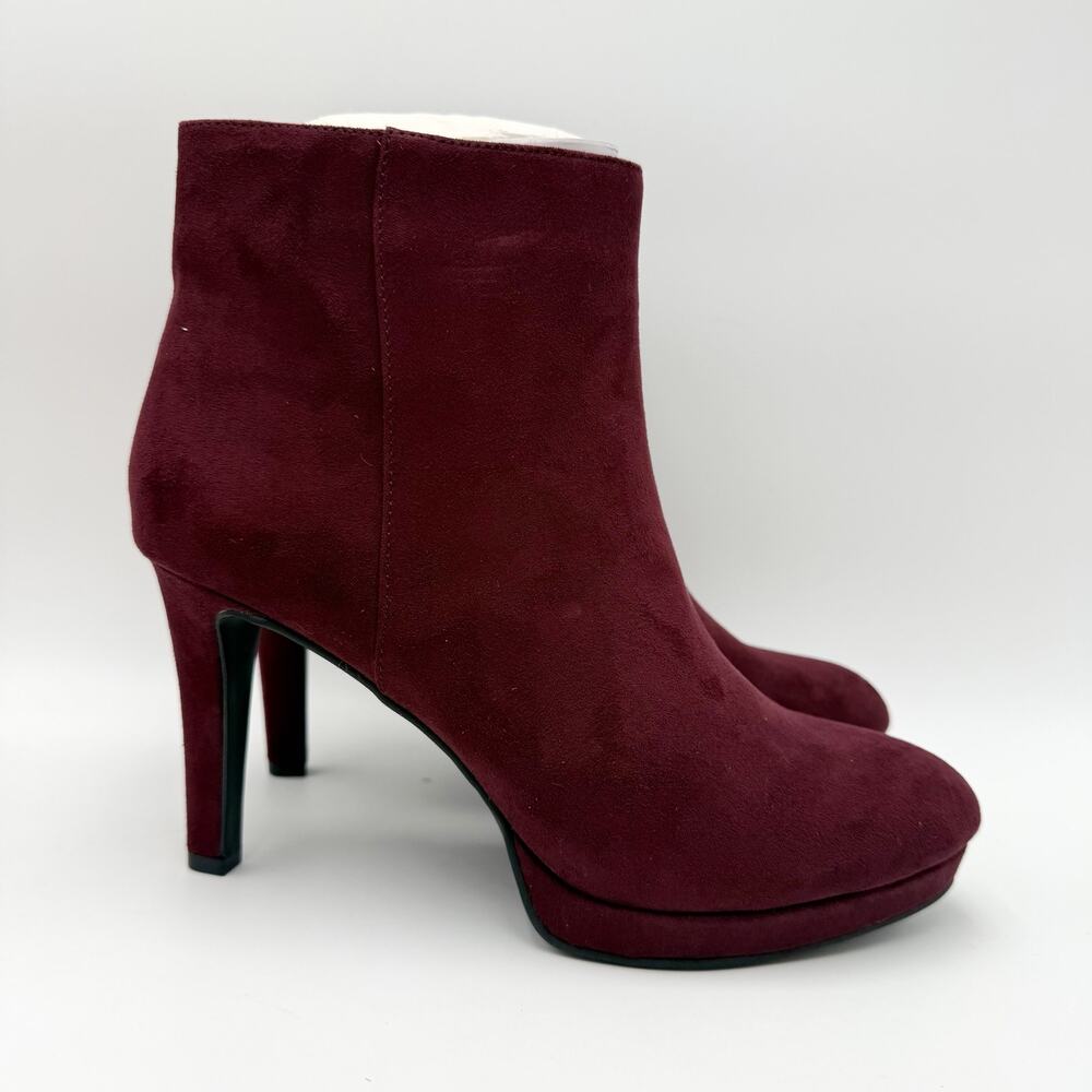 Violet & Red Womens Shelby Platform Ankle Booties US 7.5 M Maroon Red Suede NWOB